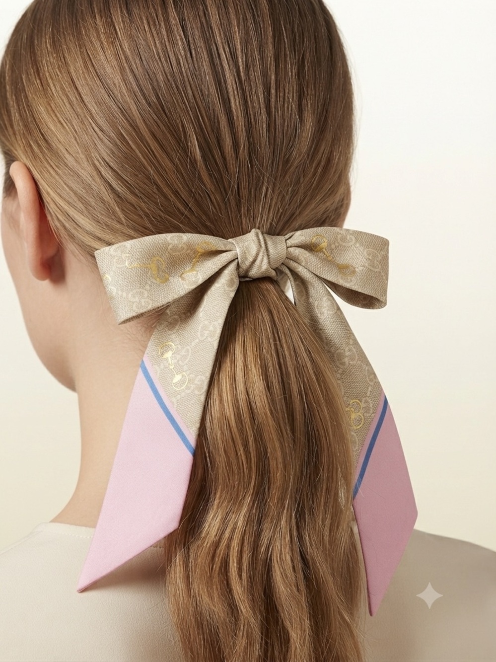 Gucci Beige & Pink Logo Silk Ribbon